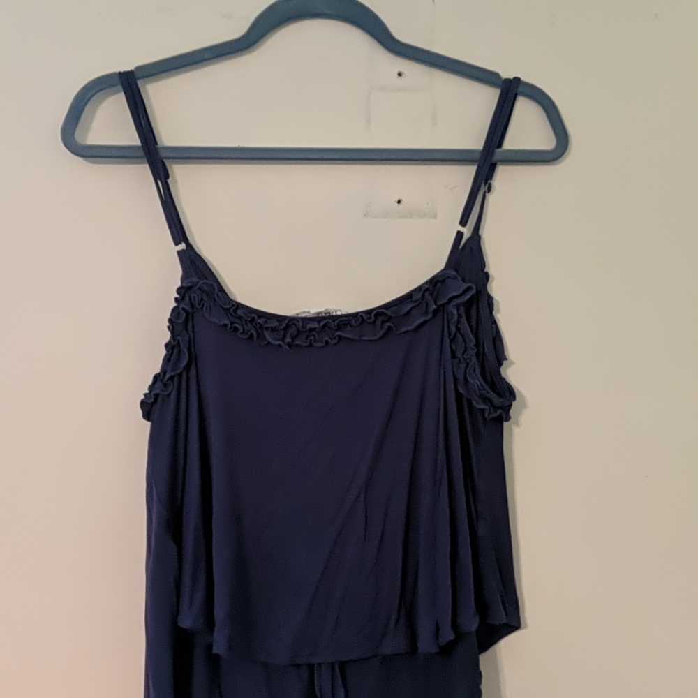 Navy Blue Ruffle Tank Top - Picture 2 of 4